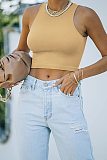 Stretch Basic Casual O-neck Sleeveless Tank Crop Tops HX-1164