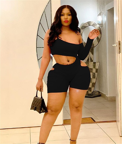 Single Shoulder Hollow Out Bodycon Nightclub Rompers YB-60178