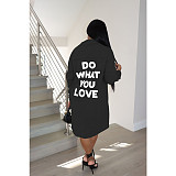 Casual Long Sleeve Letter Printed Loose Shirt Dress BN-9335