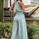 Abstract Print Sleeveless Loose Wide Leg Jumpsuit HX-0349