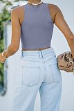 Stretch Basic Casual O-neck Sleeveless Tank Crop Tops HX-1164