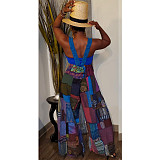 Retro Print Loose Sleeveless Boho Overall Jumpsuits ZAND-31225