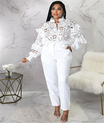 High Quality Lace Lantern Sleeve Loose Blouse Shirts YF-10200