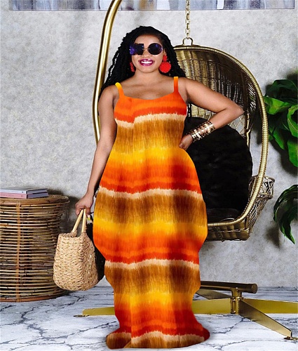 Loose Fitting Tie Dye Print Maxi Dresses PINH-1233