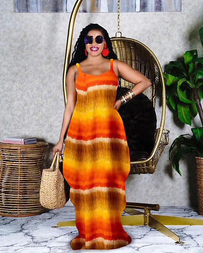 Loose Fitting Tie Dye Print Maxi Dresses PINH-1233