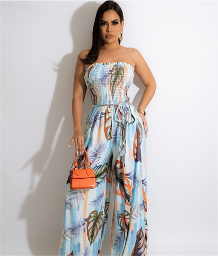 Chiffon Strapless Backless Loose Wide Leg Jumpsuits JLY-19308