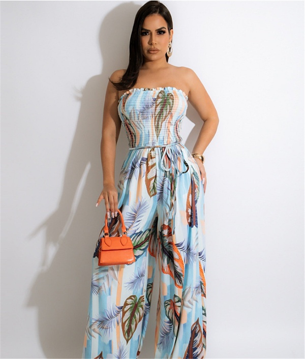 Chiffon Strapless Backless Loose Wide Leg Jumpsuits JLY-19308