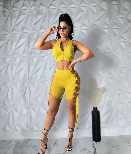 Active Tank Crop Tops Bandage Bikers Shorts Outfits YB-60156
