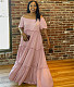 Cotton Off Shoulder Short Sleeve Maxi Pleated Dress WA-77483