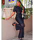 Sheer Lace Short Sleeve Top Flare Pants Matching Sets MAE-2150