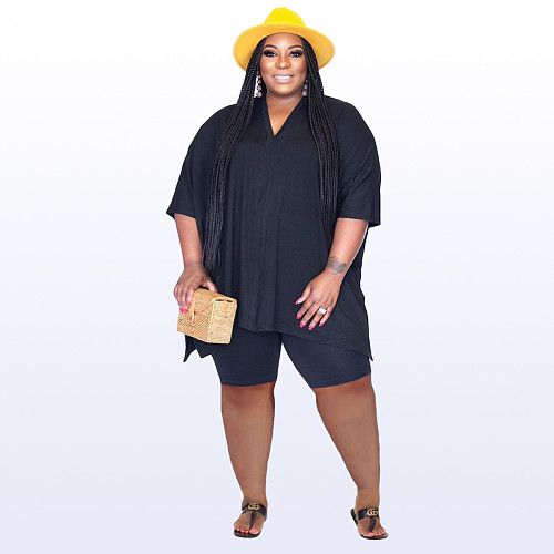 5XL Side Split T-shirt and Shorts Matching Tracksuit WA-77454