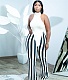 Halter Neck Backless Irregular Tops Striped Pants Suit NY-2552