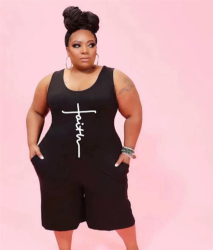 Casual High Waist Sleeveless Plus Size Rompers WA-71841