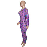 Mesh Sheer Butterfly Print Zip Long Sleeve Jumpsuit SH-390379