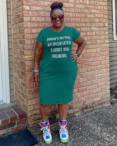 5XL Letter Print Short Sleeve Plus Size T Shirt Dress WA-714918