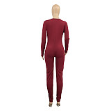 Long Sleeve V Neck Slim Knitted One Piece Jumpsuit ANDI-1395