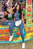 Turn Down Collar Sleeveless Bodycon Denim Jumpsuit LX-3530