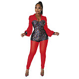 Long Sleeve Sexy Patchwork Mesh Sequin Jumpsuit NY-2539