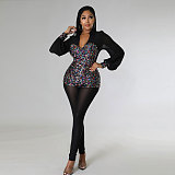 Long Sleeve Sexy Patchwork Mesh Sequin Jumpsuit NY-2539