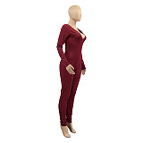 Long Sleeve V Neck Slim Knitted One Piece Jumpsuit ANDI-1395