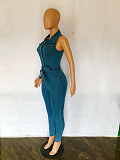 Turn Down Collar Sleeveless Bodycon Denim Jumpsuit LX-3530