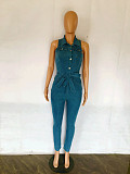 Turn Down Collar Sleeveless Bodycon Denim Jumpsuit LX-3530