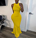 Solid Knitted O Neck Sleeveless Elegant Fishtail Dress TK-6099