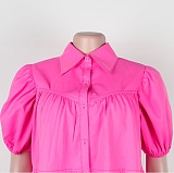 Short Sleeve Single-breasted Pleats Casual Shirt Dress NY-7274
