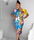 Cartoon Printed O Neck Short Sleeve Slim Fit Dresses DD-8051