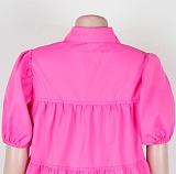 Short Sleeve Single-breasted Pleats Casual Shirt Dress NY-7274