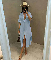 Solid Color Single-breasted Long Sleeve Shirt Dress BNY-7268