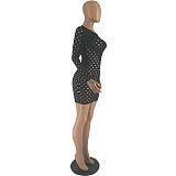 Long Sleeve O Neck Hollow Out Mesh Dresses FOS-8312