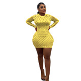 Long Sleeve O Neck Hollow Out Mesh Dresses FOS-8312