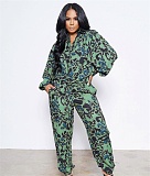 Leopard Print Long Sleeve Shirt 2 Piece Pants Set ANDI-1398