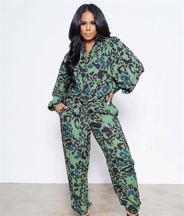 Leopard Print Long Sleeve Shirt 2 Piece Pants Set ANDI-1398