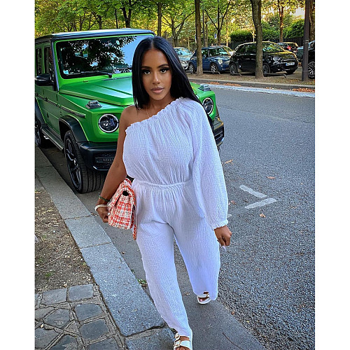 One Shoulder Long Sleeve Loose Wide Leg Jumpsuit ASL-6595