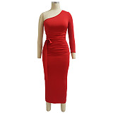One Shoulder Long Sleeve Ruched Bodycon Dresses YF-10055