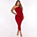 One Shoulder Long Sleeve Ruched Bodycon Dresses YF-10055