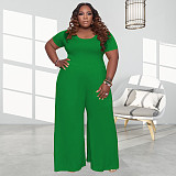 Plus Size 5XL Loose Solid Short Sleeve Wide Leg Jumpsuit OSS-20722