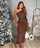One Shoulder Long Sleeve Ruched Bodycon Dresses YF-10055