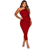 One Shoulder Long Sleeve Ruched Bodycon Dresses YF-10055