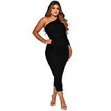 One Shoulder Long Sleeve Ruched Bodycon Dresses YF-10055