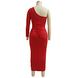 One Shoulder Long Sleeve Ruched Bodycon Dresses YF-10055