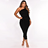 One Shoulder Long Sleeve Ruched Bodycon Dresses YF-10055