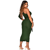 One Shoulder Long Sleeve Ruched Bodycon Dresses YF-10055