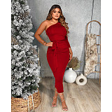 One Shoulder Long Sleeve Ruched Bodycon Dresses YF-10055