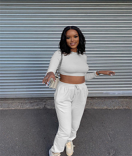 Backless Lace Up Crop Top Sweatpants Two Piece Set YIM-268