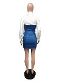 Denim Patchwork Zipper Front Women Shirt Dress MEM-88453