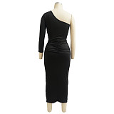One Shoulder Long Sleeve Ruched Bodycon Dresses YF-10055
