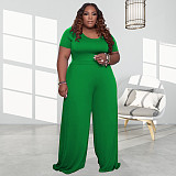 Plus Size 5XL Loose Solid Short Sleeve Wide Leg Jumpsuit OSS-20722